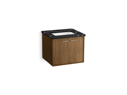KOHLER K-CM99539-BD12 Jute 24" Wall-hung Bathroom Vanity Cabinet with Sink and Quartz Top, Walnut Flax - 3/4 view of product