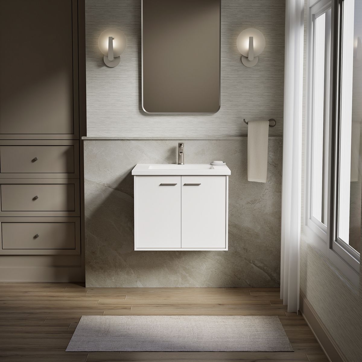 KOHLER K-CM99539-BD1 Jute 24" wall-hung bathroom vanity cabinet with sink and quartz top