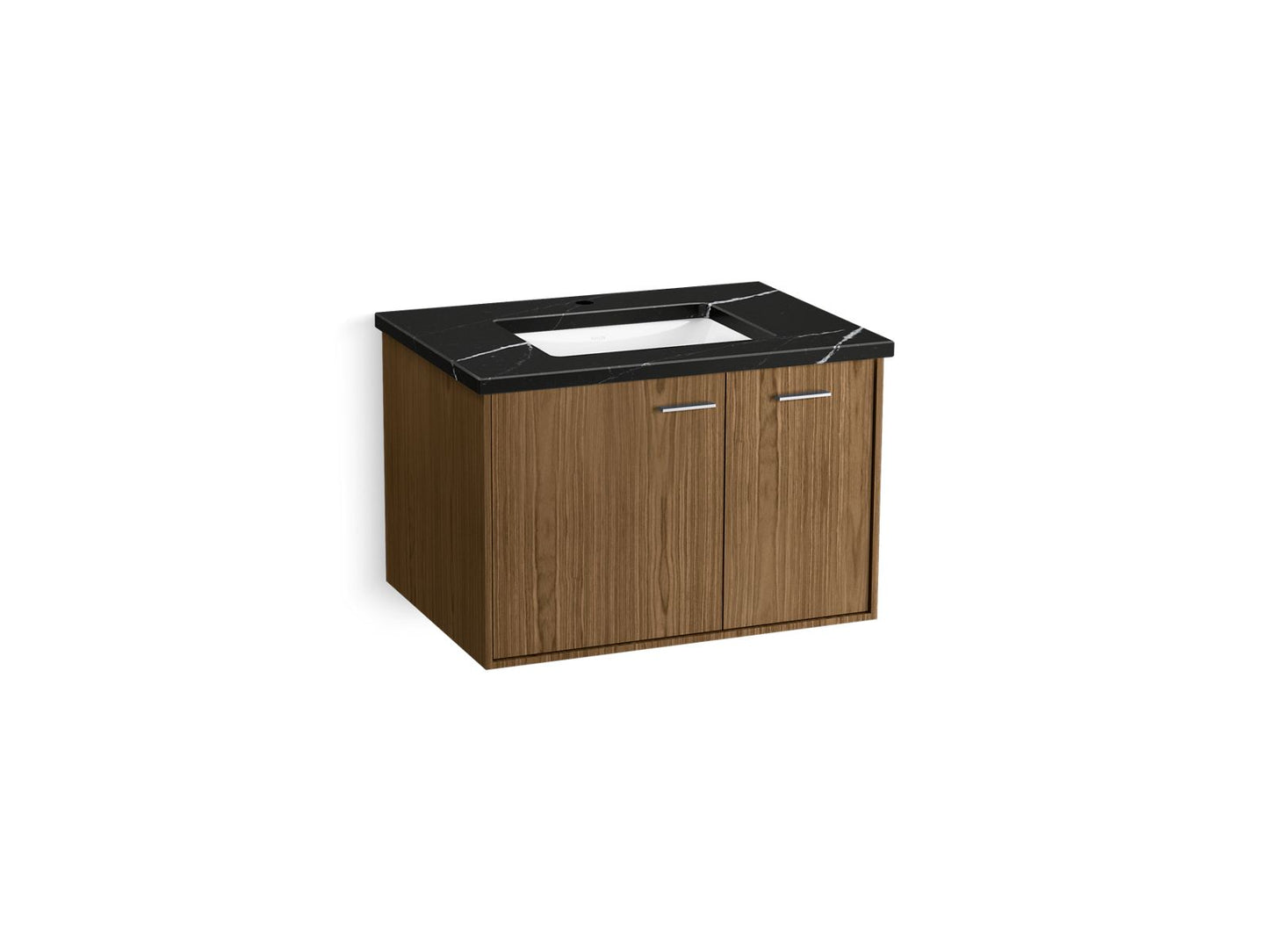 KOHLER K-CM99541-BD13 Jute 30" Wall-hung Bathroom Vanity Cabinet with Sink and Quartz Top, Walnut Flax - 3/4 view of product