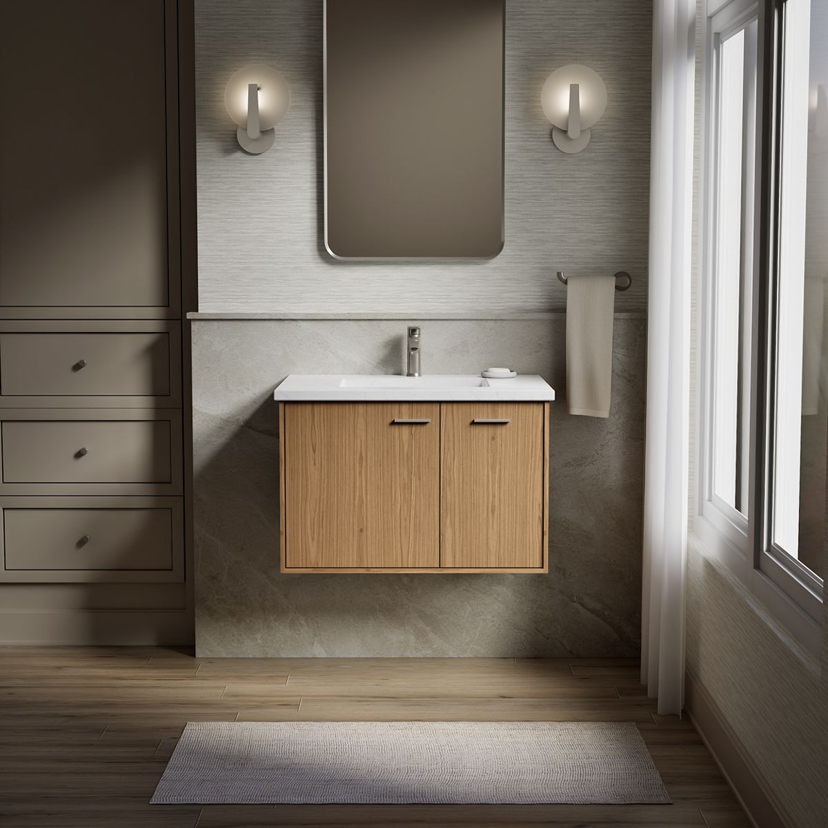 KOHLER K-CM99541-BD1 Jute 30" wall-hung bathroom vanity cabinet with sink and quartz top
