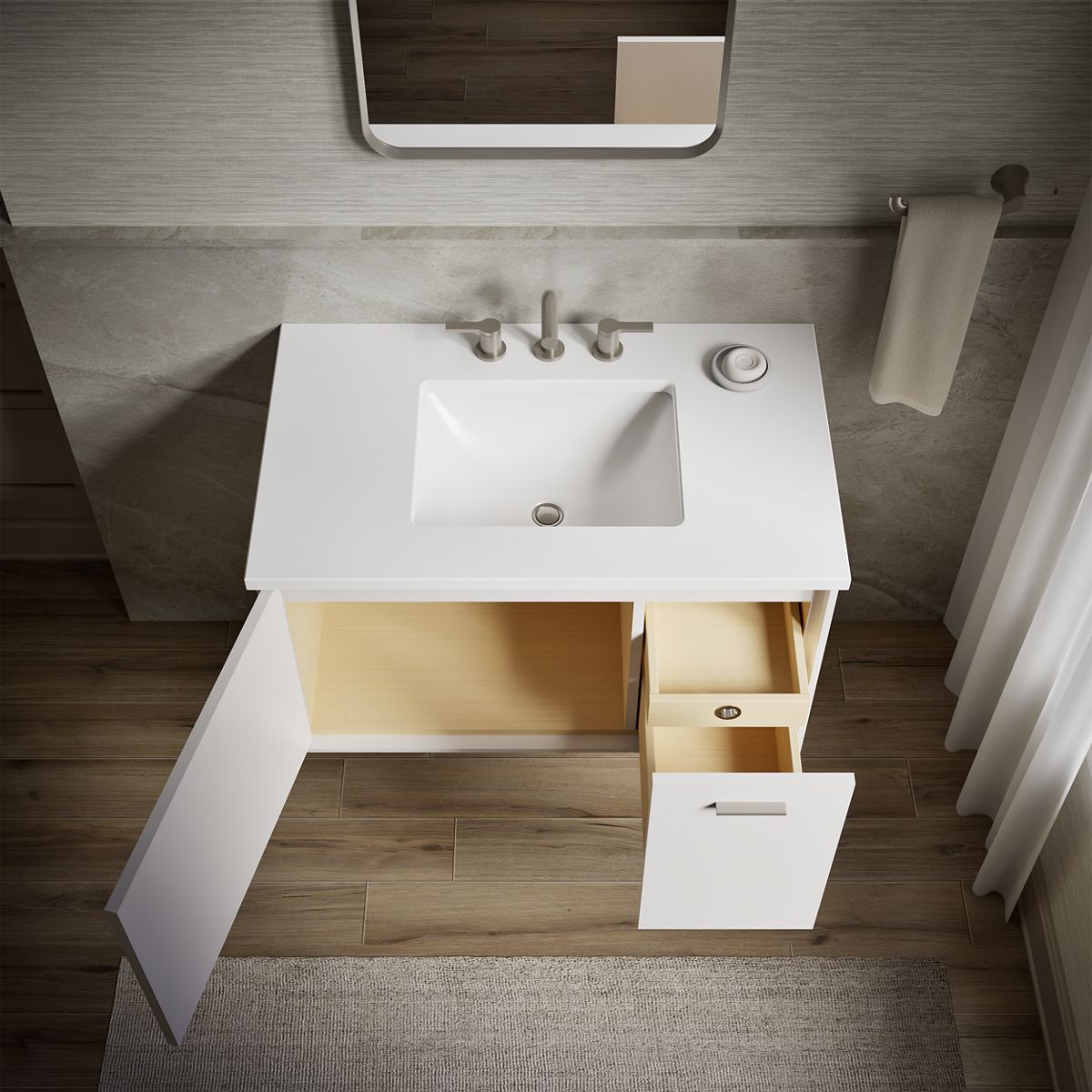 KOHLER K-CM99543-BD1 Jute 36" wall-hung bathroom vanity cabinet with sink and quartz top
