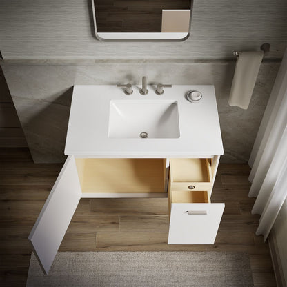 KOHLER K-CM99543-BD1 Jute 36" wall-hung bathroom vanity cabinet with sink and quartz top