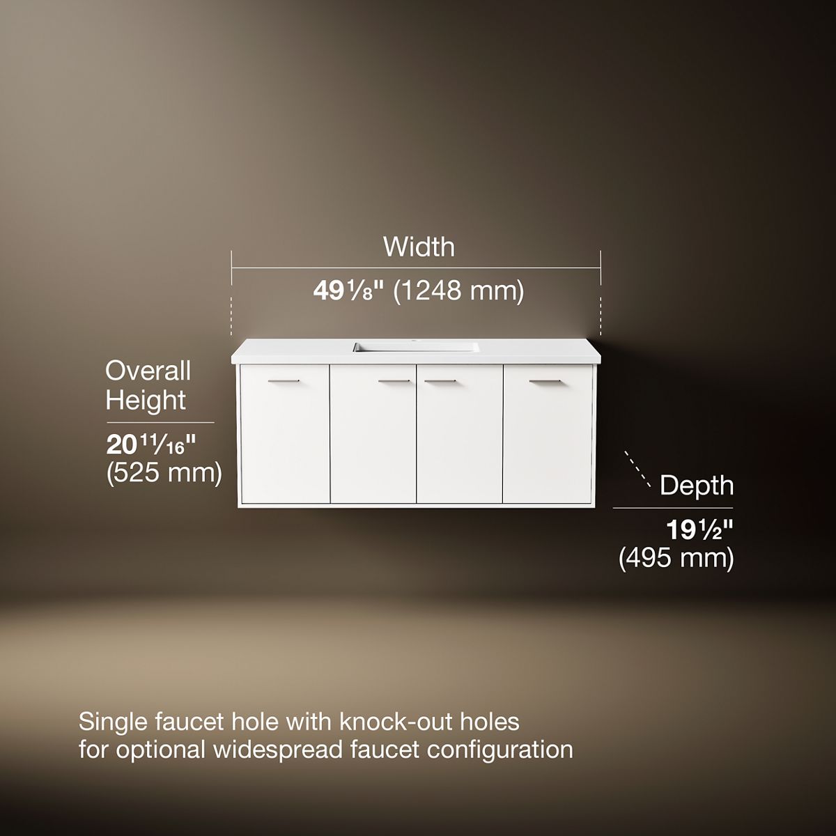 KOHLER K-CM99544-BD1 Jute 48" wall-hung bathroom vanity cabinet with sink and quartz top