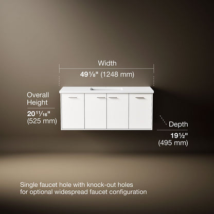 KOHLER K-CM99544-BD1 Jute 48" wall-hung bathroom vanity cabinet with sink and quartz top
