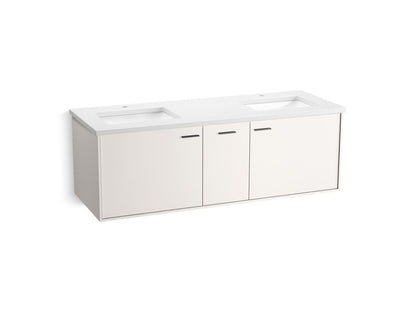KOHLER K-CM99548-BD16 Jute 60" Wall-hung Bathroom Vanity Cabinet with Sinks and Quartz Top, Linen White - 3/4 view of product