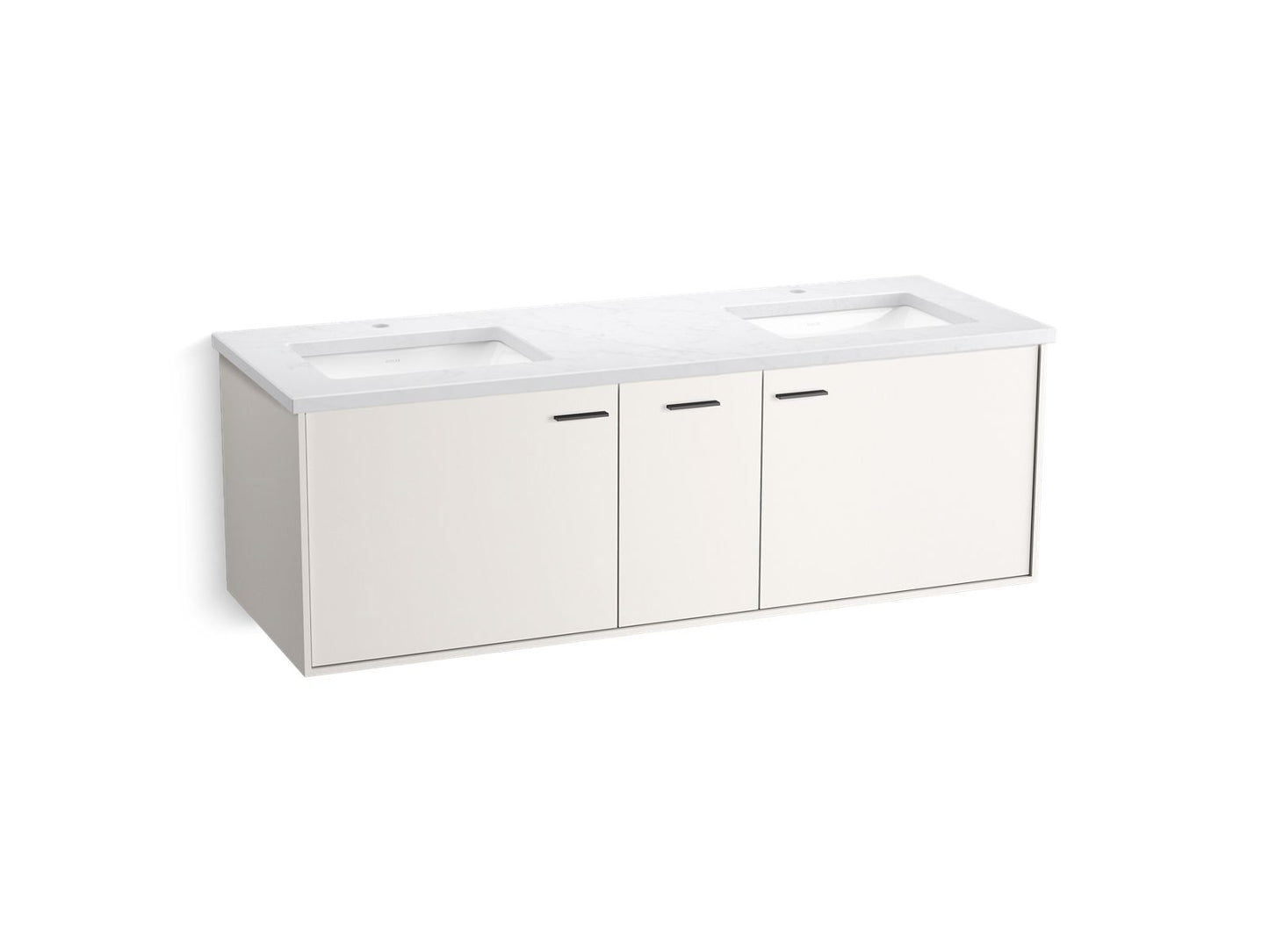 KOHLER K-CM99548-BD16 Jute 60" Wall-hung Bathroom Vanity Cabinet with Sinks and Quartz Top, Linen White - 3/4 view of product