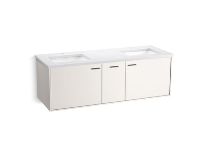 KOHLER K-CM99548-BD16 Jute 60" Wall-hung Bathroom Vanity Cabinet with Sinks and Quartz Top, Linen White - 3/4 view of product
