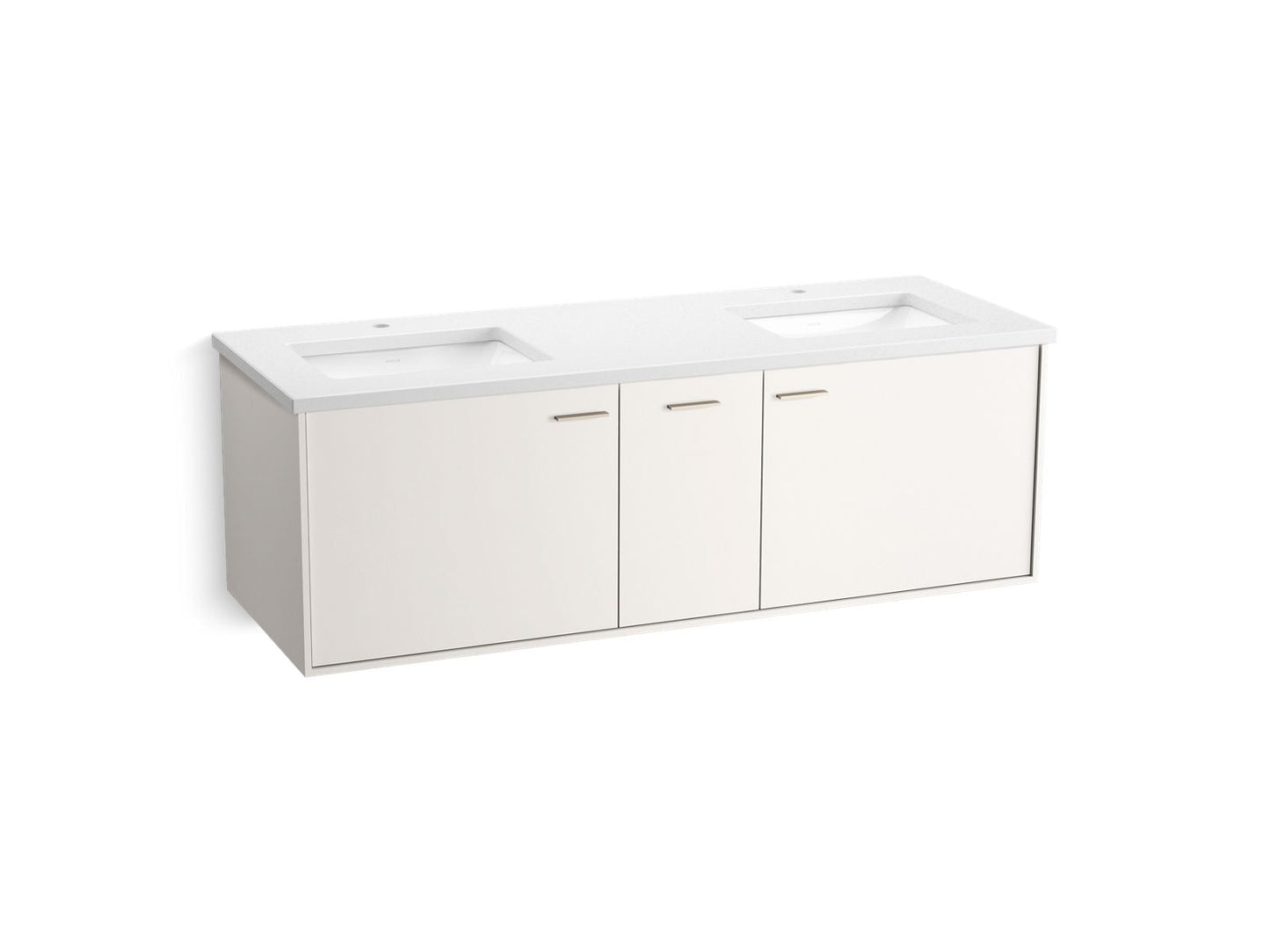 KOHLER K-CM99548-BD16 Jute 60" Wall-hung Bathroom Vanity Cabinet with Sinks and Quartz Top, Linen White - 3/4 view of product