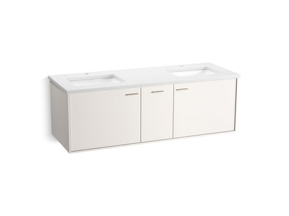KOHLER K-CM99548-BD16 Jute 60" Wall-hung Bathroom Vanity Cabinet with Sinks and Quartz Top, Linen White - 3/4 view of product