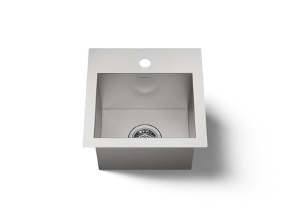 KOHLER K-RH20908-1 Lyric 15" Top-/under-mount Single-bowl Bar Sink, Stainless Steel - 3/4 view of product