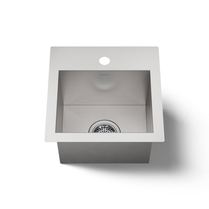 KOHLER K-RH20908-1 Lyric 15" Top-/under-mount Single-bowl Bar Sink, Stainless Steel - 3/4 view of product
