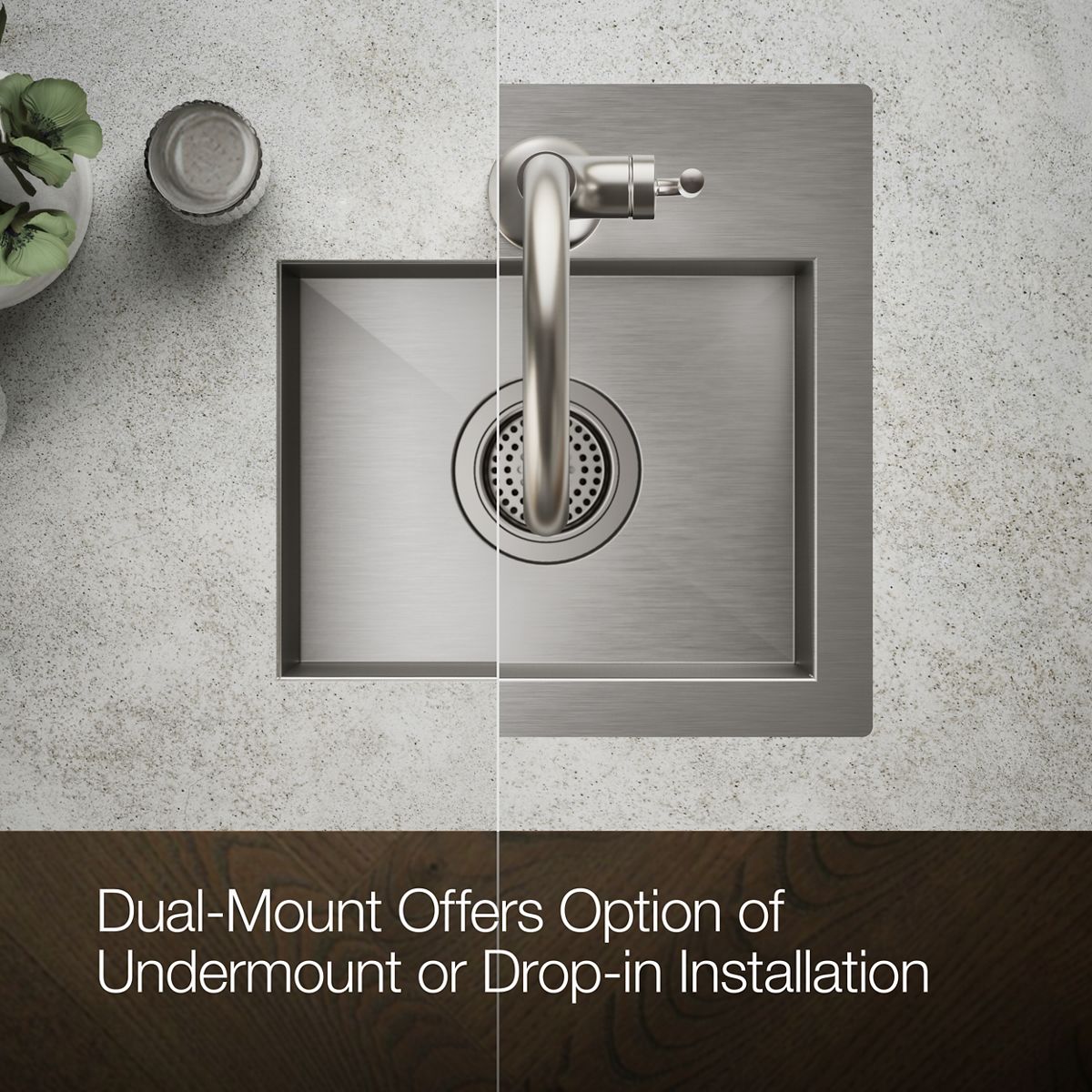 KOHLER K-RH20908-1 Lyric 15" Top-/under-mount Single-bowl Bar Sink, Stainless Steel - Detail image of a product feature