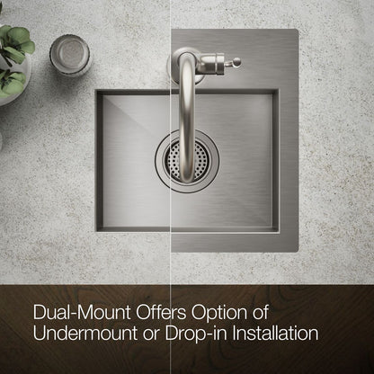 KOHLER K-RH20908-1 Lyric 15" Top-/under-mount Single-bowl Bar Sink, Stainless Steel - Detail image of a product feature
