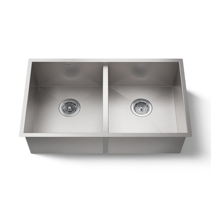KOHLER K-RH20909 Lyric 32" Undermount Double-bowl Kitchen Sink, Stainless Steel - 3/4 view of product