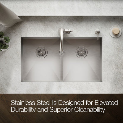 KOHLER K-RH20909 Lyric 32" Undermount Double-bowl Kitchen Sink, Stainless Steel - Detail image of a product feature