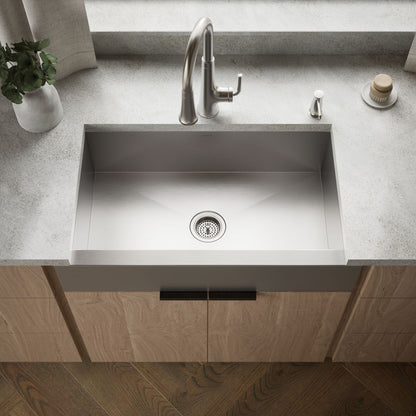 KOHLER K-RH20910 Lyric 34" Undermount Single-bowl Farmhouse Kitchen Sink, Stainless Steel - Shows close up detail of product 