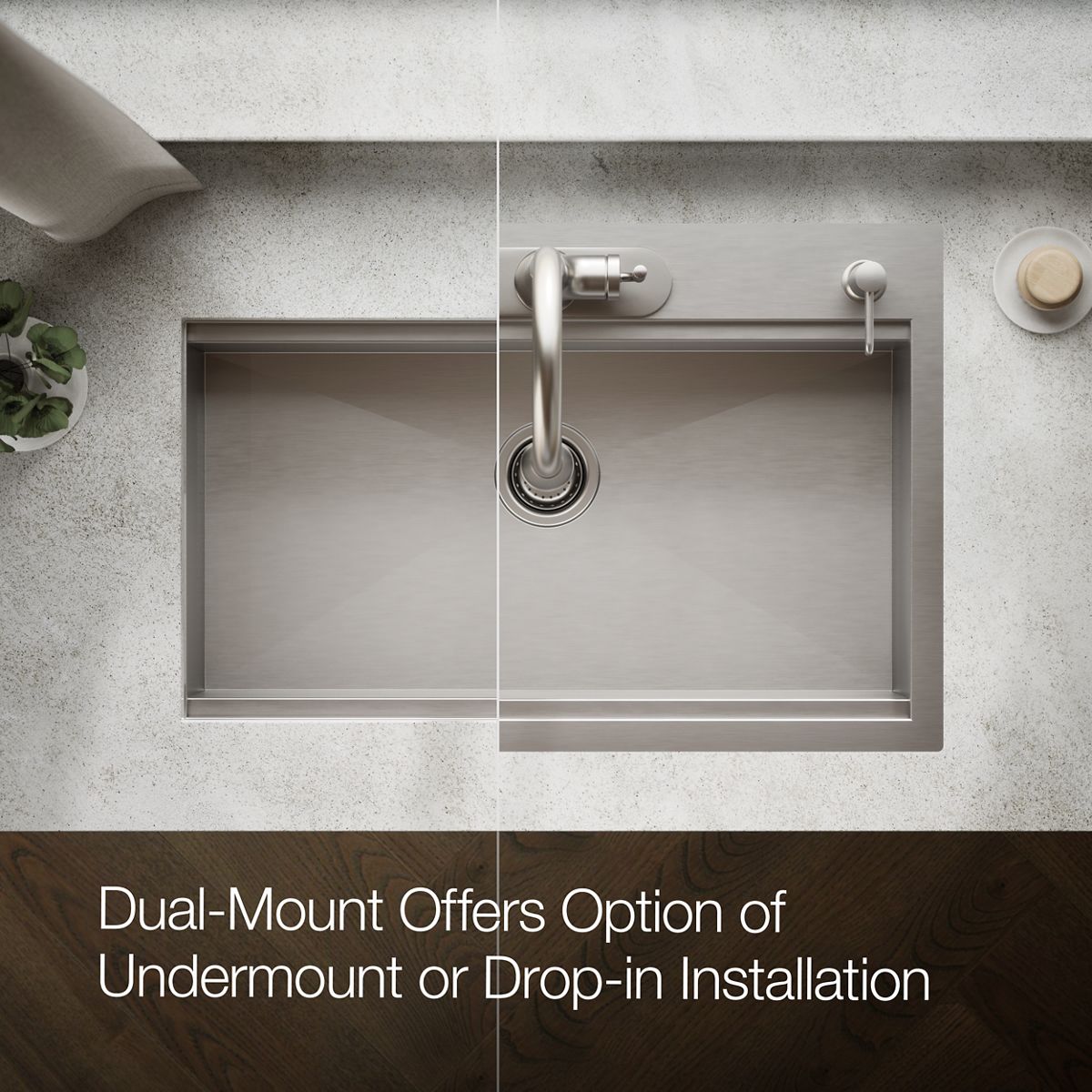 KOHLER K-RH23374-4PC Lyric Workstation 33" Top-/undermount Single-bowl Kitchen Sink, Stainless Steel - Detail image of a prod
