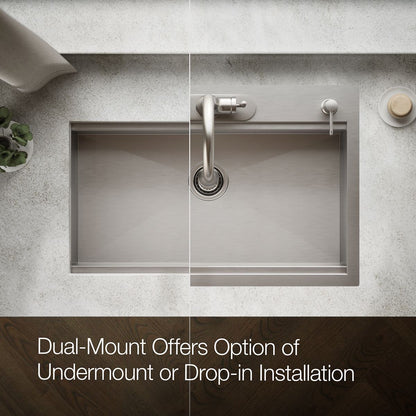 KOHLER K-RH23374-4PC Lyric Workstation 33" Top-/undermount Single-bowl Kitchen Sink, Stainless Steel - Detail image of a prod