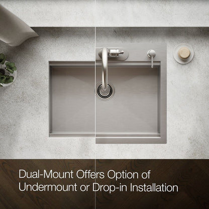 KOHLER K-RH23375-4PC Lyric Workstation 27" Top-/undermount Single-bowl Kitchen Sink, Stainless Steel - Detail image of a prod