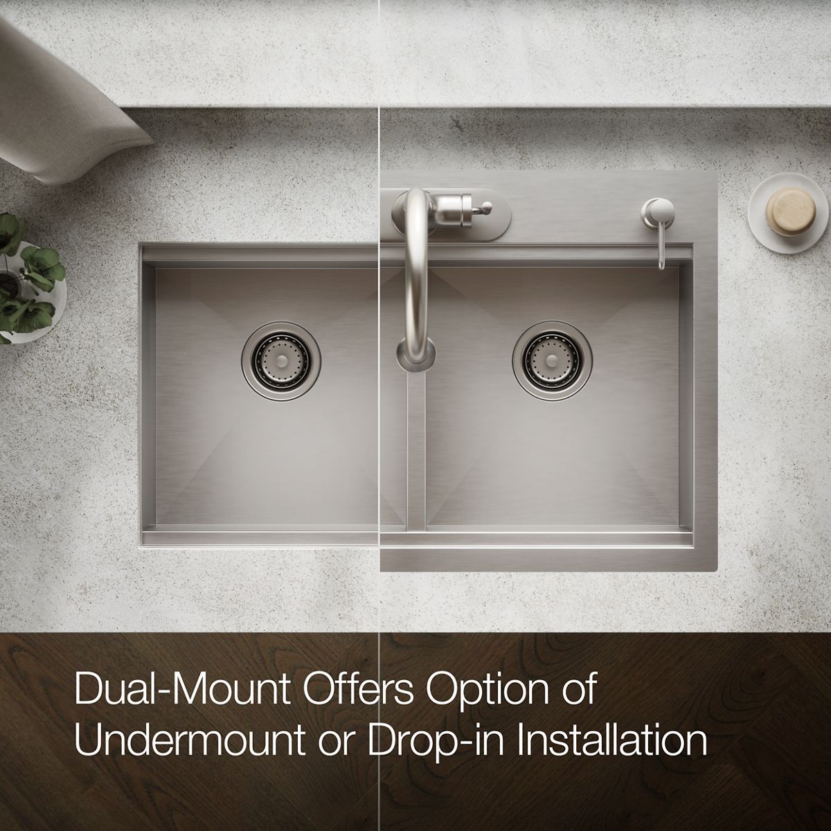 KOHLER K-RH23376-4PC Lyric Workstation 33" Top-/undermount Double-bowl Kitchen Sink, Stainless Steel - Detail image of a prod