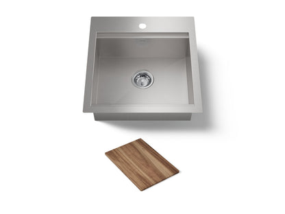 KOHLER K-RH23377-1PC Lyric Workstation 20-1/2" Top-/under-mount Single-bowl Bar Sink, Stainless Steel - 3/4 view of product