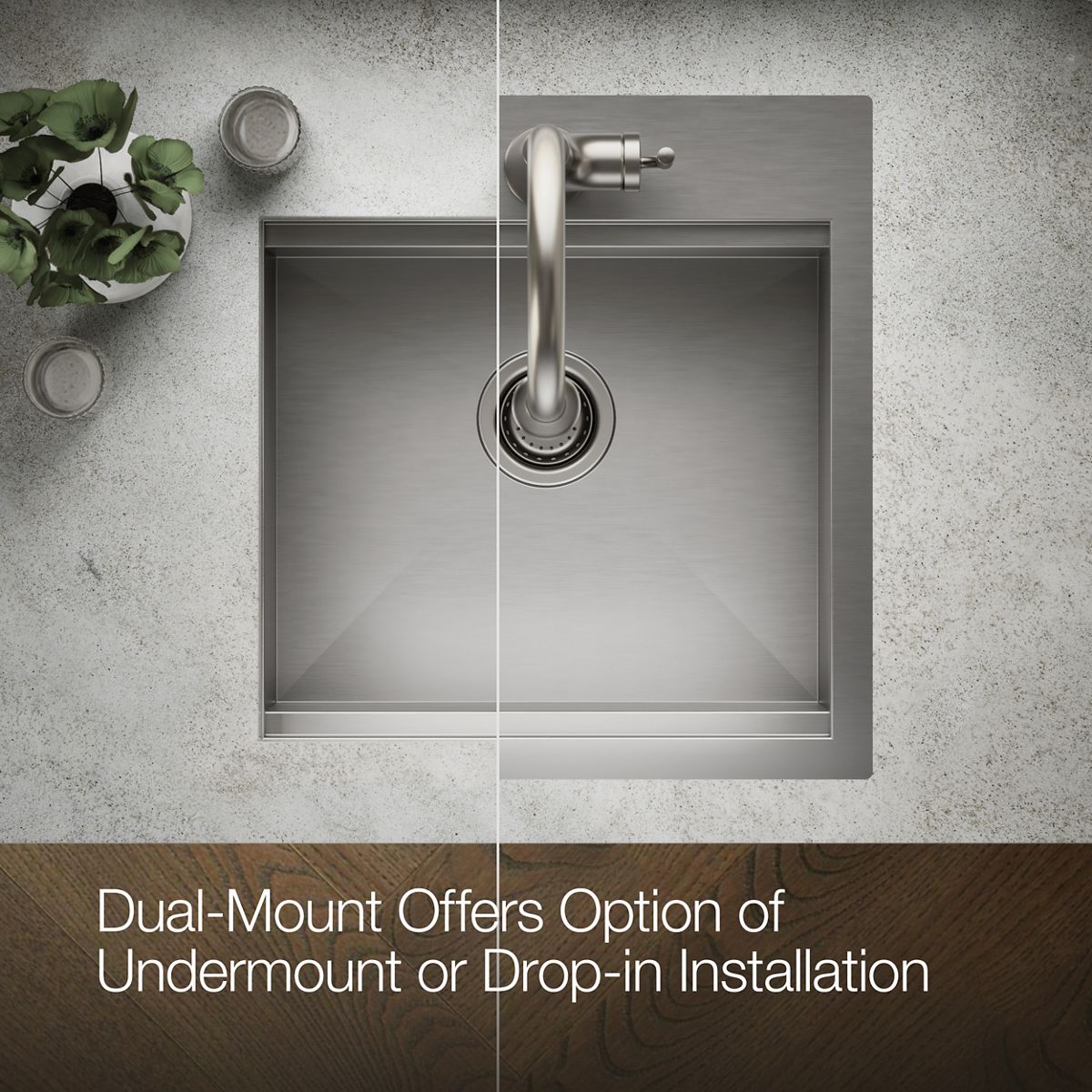 KOHLER K-RH23377-1PC Lyric Workstation 20-1/2" Top-/under-mount Single-bowl Bar Sink, Stainless Steel - Detail image of a pro