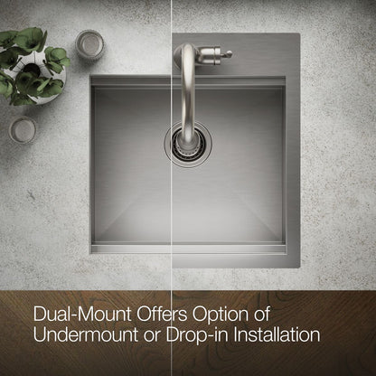 KOHLER K-RH23377-1PC Lyric Workstation 20-1/2" Top-/under-mount Single-bowl Bar Sink, Stainless Steel - Detail image of a pro
