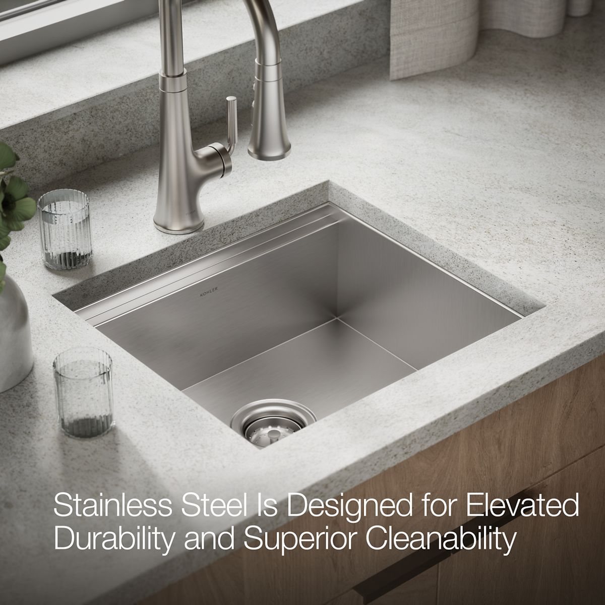 KOHLER K-RH23377-1PC Lyric Workstation 20-1/2" Top-/under-mount Single-bowl Bar Sink, Stainless Steel - Detail image of a pro