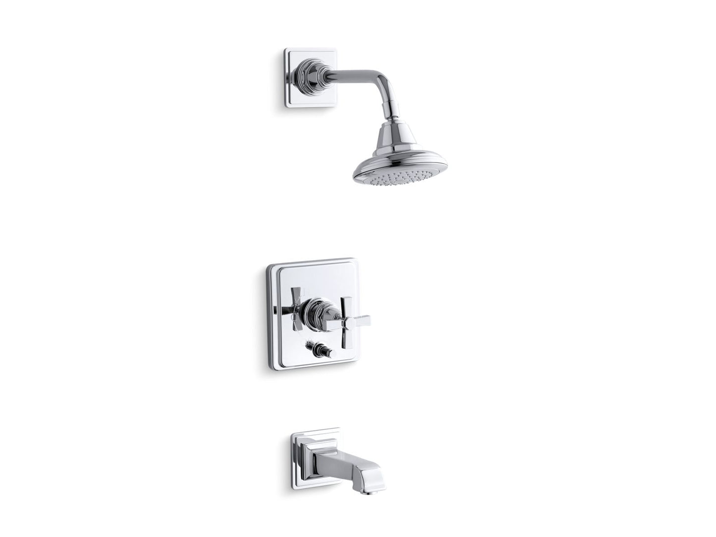 KOHLER K-T13133-3A Pinstripe Pure Rite-Temp bath and shower trim kit with push-button diverter and cross handle, 2.5 gpm