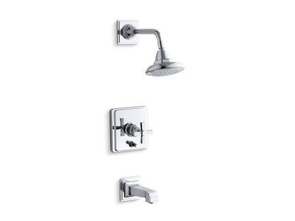 KOHLER K-T13133-3A Pinstripe Pure Rite-Temp bath and shower trim kit with push-button diverter and cross handle, 2.5 gpm