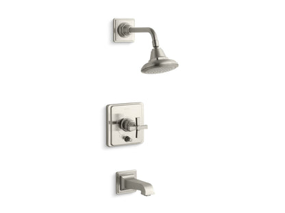 KOHLER K-T13133-3A Pinstripe Pure Rite-Temp bath and shower trim kit with push-button diverter and cross handle, 2.5 gpm