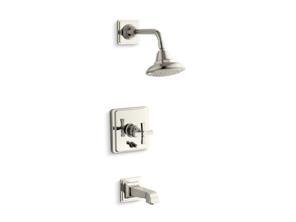 KOHLER K-T13133-3A Pinstripe Pure Rite-Temp bath and shower trim kit with push-button diverter and cross handle, 2.5 gpm