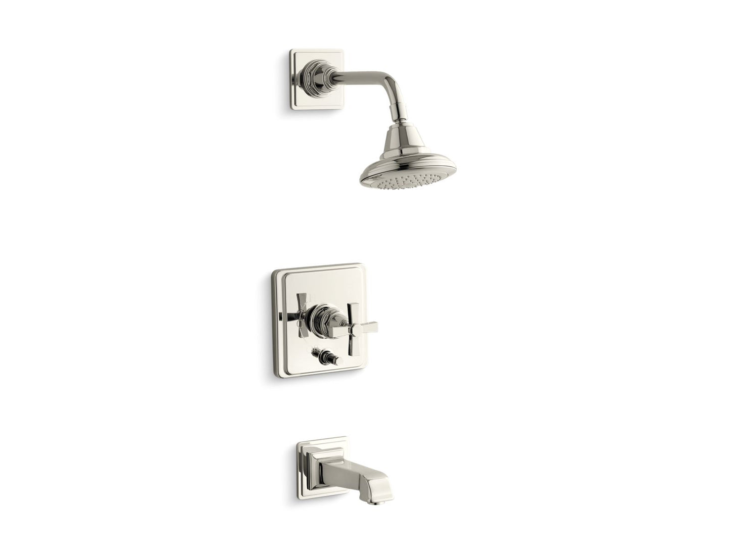 KOHLER K-T13133-3A Pinstripe Pure Rite-Temp bath and shower trim kit with push-button diverter and cross handle, 2.5 gpm