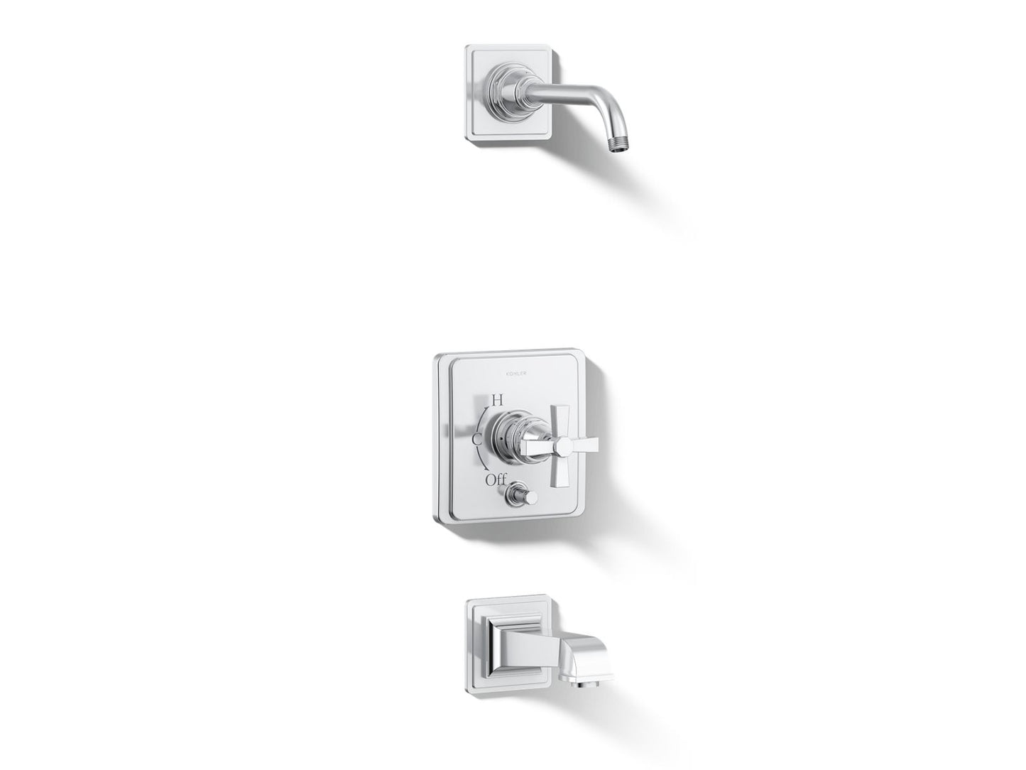 KOHLER K-T13133-3AL Pinstripe Pure Rite-Temp bath and shower trim kit with push-button diverter and cross handle, without showerhead