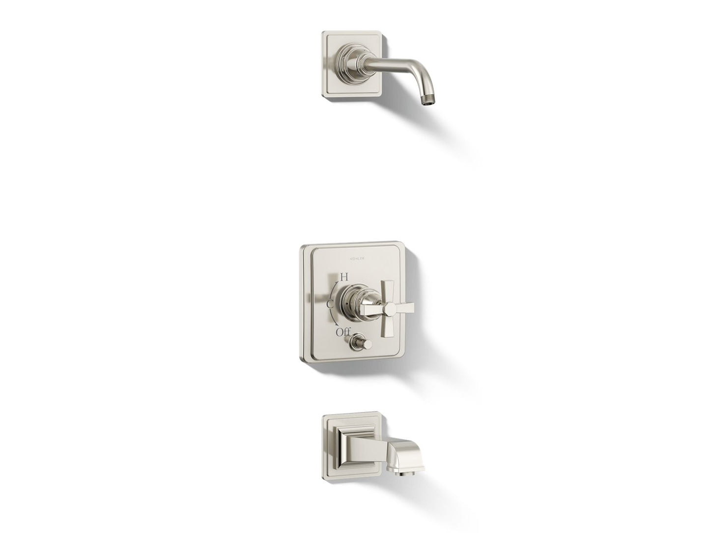 KOHLER K-T13133-3AL Pinstripe Pure Rite-Temp bath and shower trim kit with push-button diverter and cross handle, without showerhead