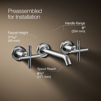 KOHLER Purist Wall-mount bathroom sink faucet trim with Cross handles, 1.2 gpm