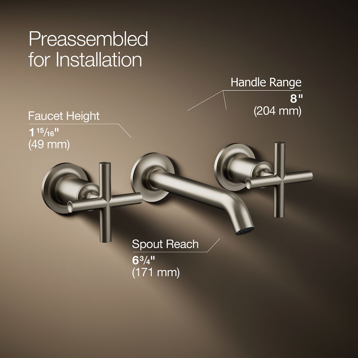 KOHLER Purist Wall-mount bathroom sink faucet trim with Cross handles, 1.2 gpm
