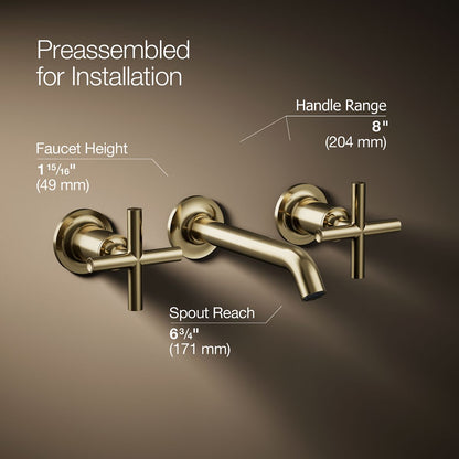 KOHLER Purist Wall-mount bathroom sink faucet trim with Cross handles, 1.2 gpm