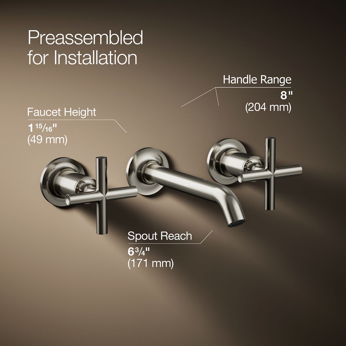KOHLER Purist Wall-mount bathroom sink faucet trim with Cross handles, 1.2 gpm