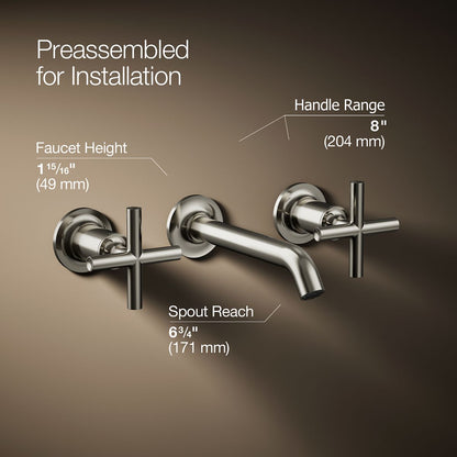 KOHLER Purist Wall-mount bathroom sink faucet trim with Cross handles, 1.2 gpm