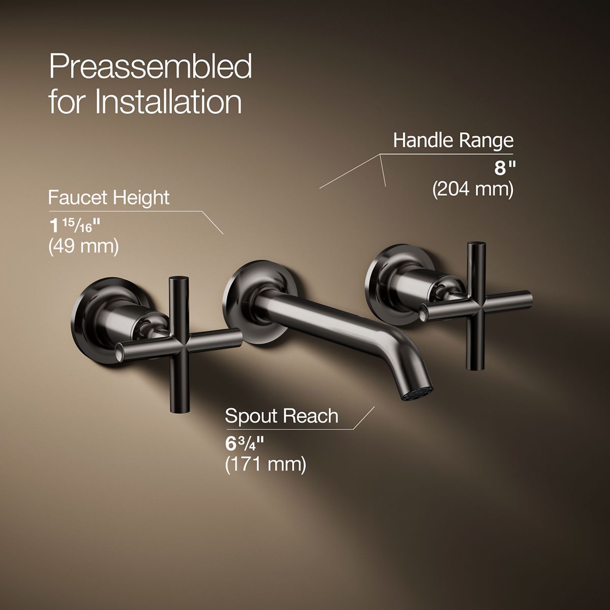 KOHLER Purist Wall-mount bathroom sink faucet trim with Cross handles, 1.2 gpm