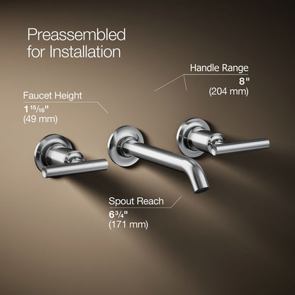 KOHLER K-T14413-4 Purist Wall-mount Bathroom Sink Faucet Trim with Lever Handles, 1.2 GPM, polished chrome - view 2