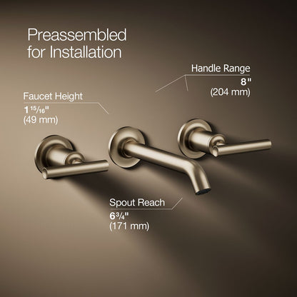 KOHLER K-T14413-4 Purist Wall-mount Bathroom Sink Faucet Trim with Lever Handles, 1.2 GPM, vibrant brushed bronze - view 2