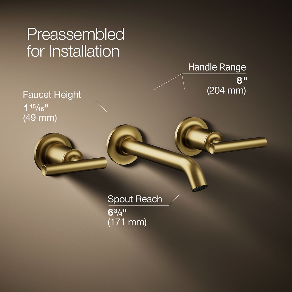 KOHLER K-T14413-4 Purist Wall-mount Bathroom Sink Faucet Trim with Lever Handles, 1.2 GPM