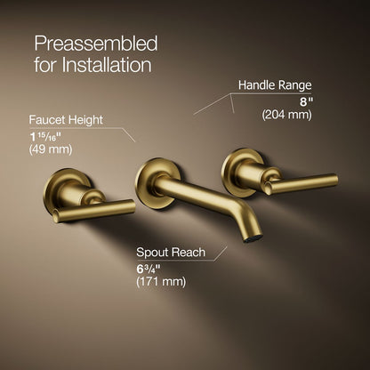 KOHLER K-T14413-4 Purist Wall-mount Bathroom Sink Faucet Trim with Lever Handles, 1.2 GPM