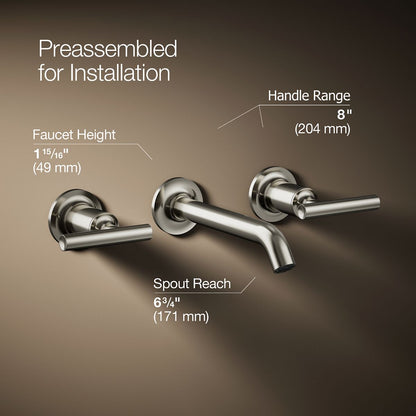 KOHLER K-T14413-4 Purist Wall-mount Bathroom Sink Faucet Trim with Lever Handles, 1.2 GPM, vibrant polished nickel - view 2