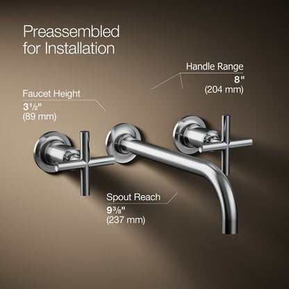 KOHLER Purist Wall-mount bathroom sink faucet trim with Cross handles, 1.2 gpm