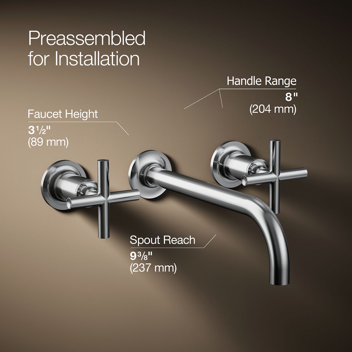 KOHLER Purist Wall-mount bathroom sink faucet trim with Cross handles, 1.2 gpm