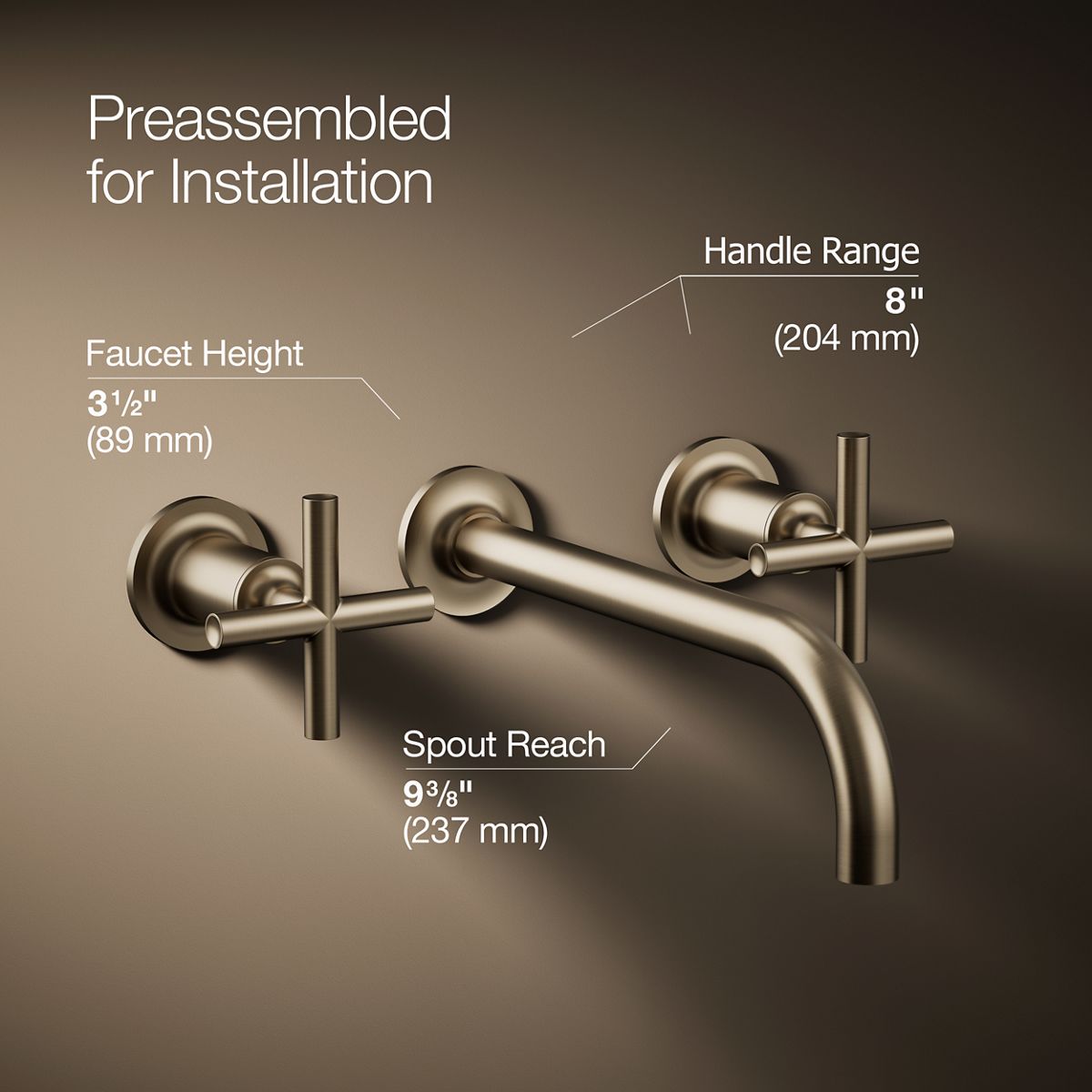 KOHLER Purist Wall-mount bathroom sink faucet trim with Cross handles, 1.2 gpm