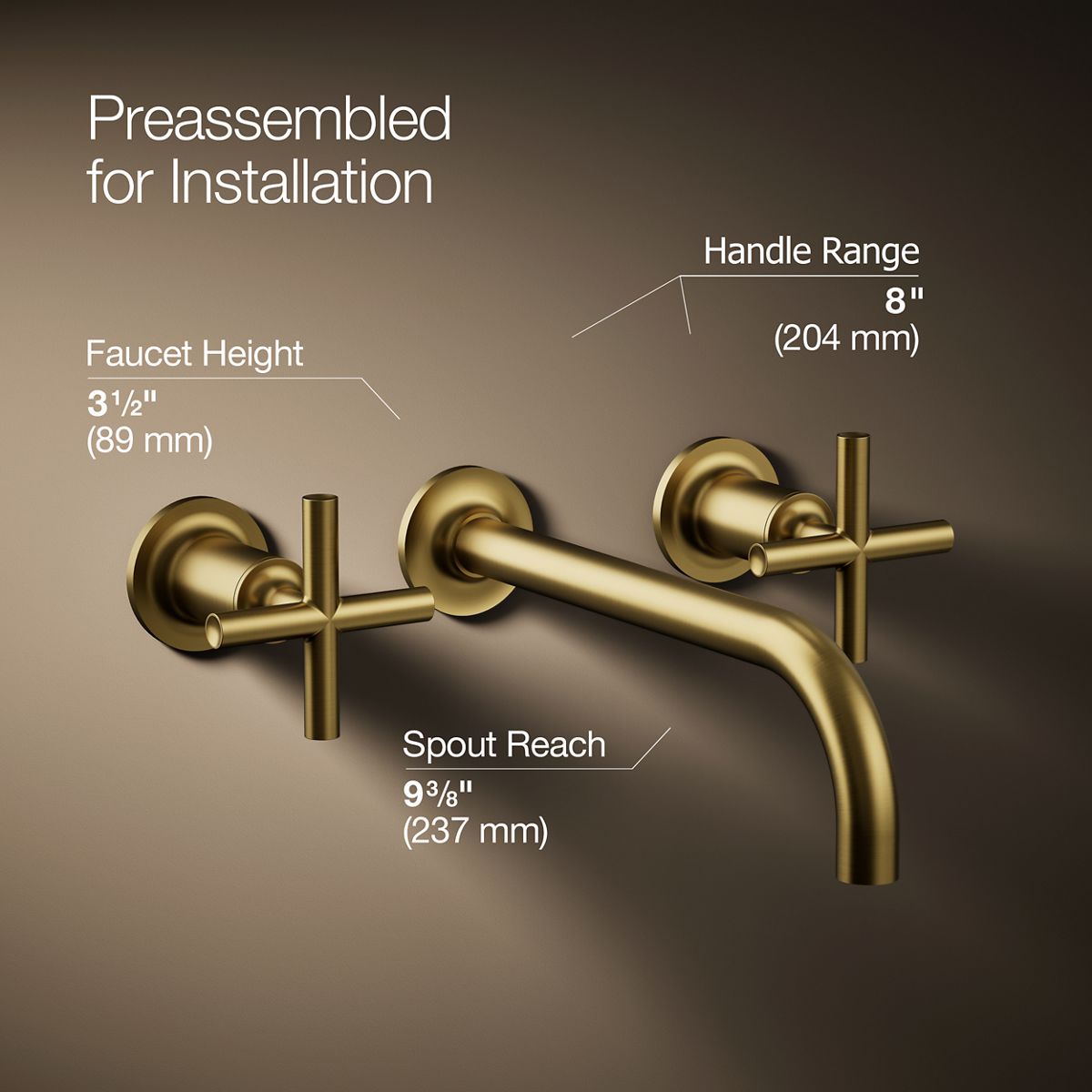 KOHLER Purist Wall-mount bathroom sink faucet trim with Cross handles, 1.2 gpm